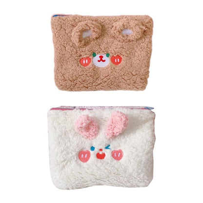 Cute Cosmetic Case for Women Bear Rabbit Ears Pluch Makeup Toiletry Pouch Girls Travel Large Storage Bag