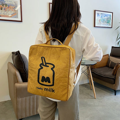 DCIMOR New Kraft Paper Coated Women Backpack Female Cartoon Printing Portable Travel Bag Teenage Girl Square Schoolbag Bookbag