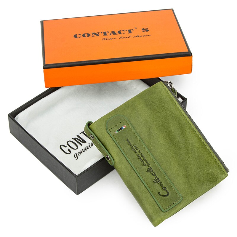 Contact&#39;s Genuine Leather Wallet Women Coin Pocket Double Zipper Card Holder Money Bags Fashion Ladies Small Purses Mini Wallet