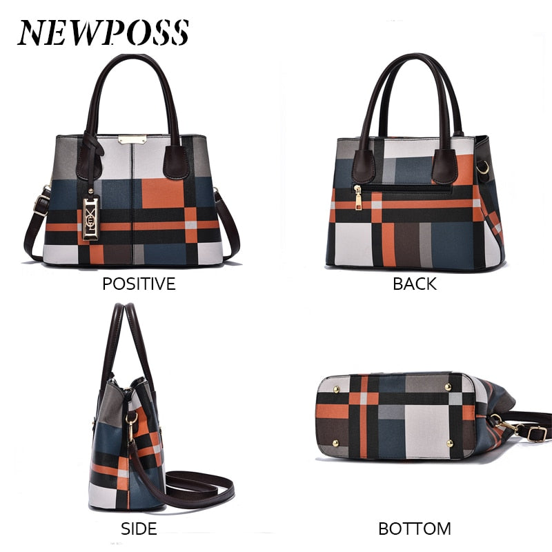 Newposs New Luxury Handbag Women Stitching Wild Messenger Bags Designer Brand Plaid Shoulder Bag Female Ladies Totes