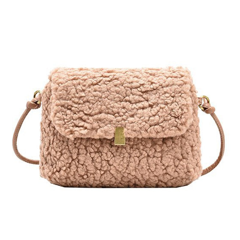 Luxury Brand Lambswool Women Shoulder Bags Fashion Designer Plush Messenger Bag Faux Fur Crossbody Bag Ladies Small Phone Purse