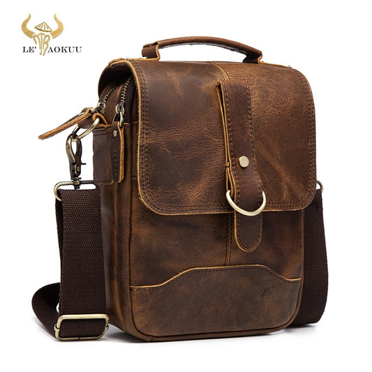 Original Leather Male Design Casual Shoulder messenger bag cowhide Fashion 8&quot; Tote Crossbody Mochila Satchel bag For Men 143-g