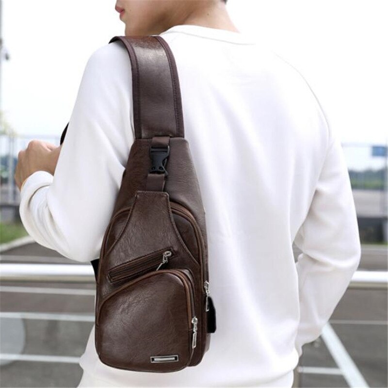 Male Shoulder Bag USB Charging Crossbody Chest Bag For Men Anti Theft Chest Waist Pack Trip Messenger Bags Single Strap Back Bag