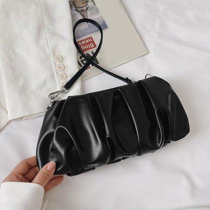 Pleated Fashion PU Leather Underarm Shoulder Bags for Women Casual Solid Color Small Cloud Handbags Ladies Daily Shoulder Bags