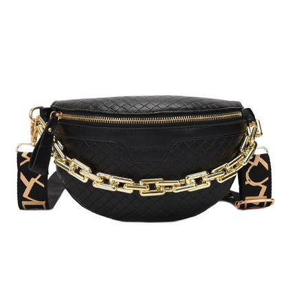 Thick Chain Women&#39;s Fanny Pack Plaid leather Waist Bag Shoulder Crossbody Chest Bags Luxury Designer Handbags Female Belt Bag