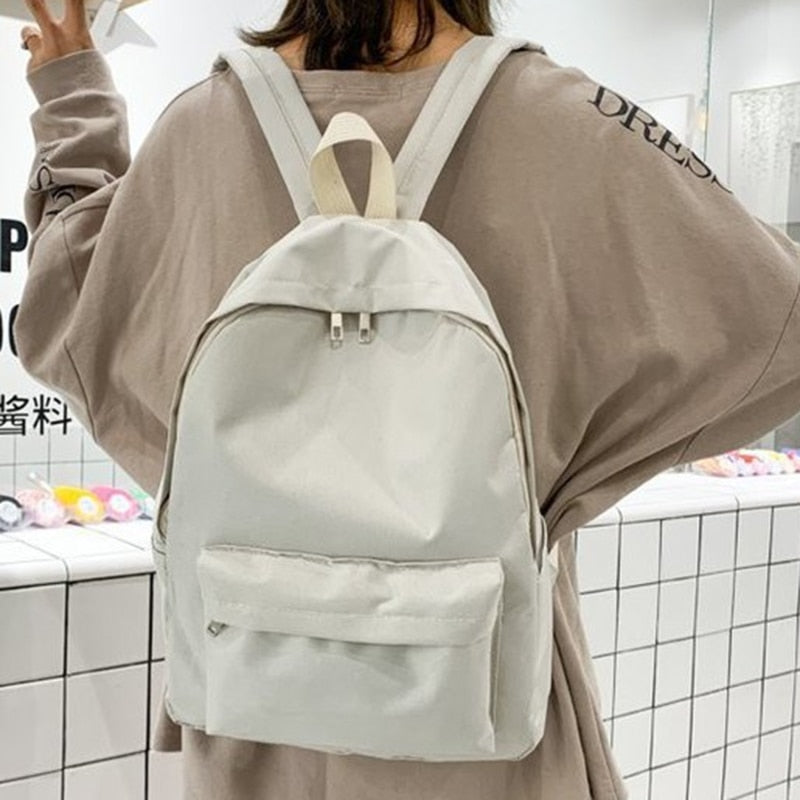 Small Backpack For School Teenagers Girls Nylon Women Backpack White Bookbag Fashion Solid Color Travel Backpack Street Trend
