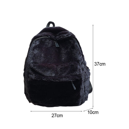 New Winter Women Warm Plush Backpack Teenager Girls School Bag Fashion Cow Print Backpacks Female Multi-Pockets Travel Bag