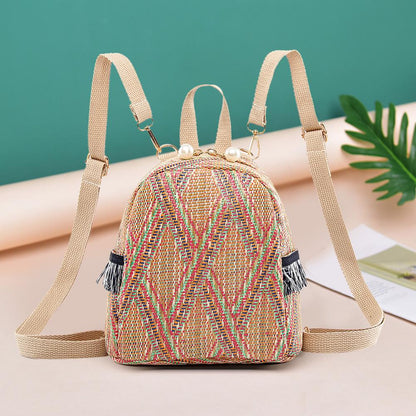 3 In 1 Anti Theft Women Straw Small Backpack Handmade Rattan Tassel Crossbody Girls Travel Bag Summer Beach Shoulder Bag