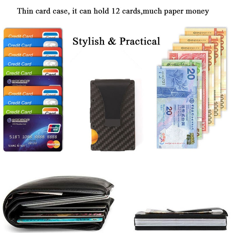 Hot Carbon Fiber Credit Card Holder Wallet New Design Minimalist Rfid Blocking Slim Metal Cardholder Anti Protect Clip for men