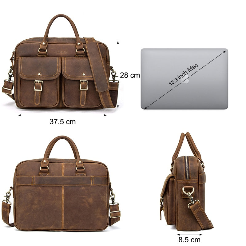 CONTACT&#39;S Business Men Briefcase Bag Crazy Horse Leather Shoulder Messenger Bag Quality Office Tote Handbags for 15.6&quot; Laptop