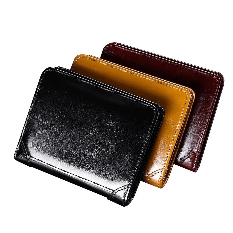 Vertical Men&#39;s Wallet RFID Blocking Anti Theft Ultra-thin Wallet Genuine Leather Purse Business Credit ID Card Holder Man