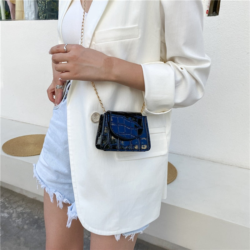 Women Shoulder Handbags Stone Pattern Pu Leather Trend Designer Chain Hasp Bags Coin Purse Mini Single Square Bag Сумка Женская