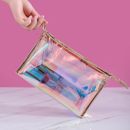 PURDORED 1 Pc Colorful Holographic Women Cosmetic Bag TPU Clear Makeup Bag Beauty Organizer Pouch Travel Clear Makeup Kit Case