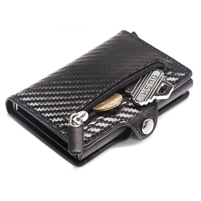 RFID Card Holder with Organizer Coin Pocket Fashion Carbon Fiber Credit Card Holder Men Slim Wallet Anti-theft Card Case