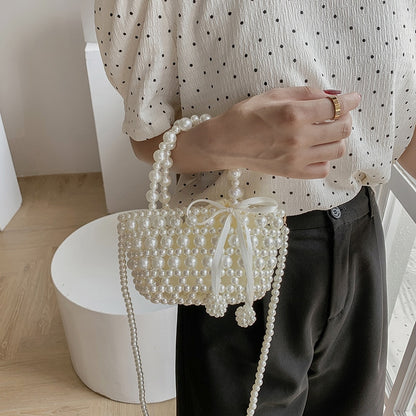 Luxury Pearl Woven Handbag Chain Shoulder Bags for Women Summer Travel Hollow Brand Designer Female Crossbody Bag