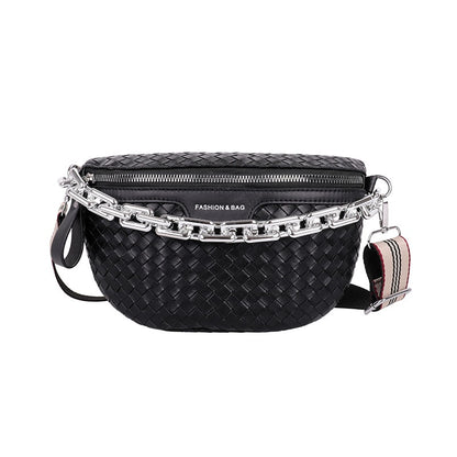 Thick Chain Women&#39;s Fanny Pack Plaid leather Waist Bag Shoulder Crossbody Chest Bags Luxury Designer Handbags Female Belt Bag