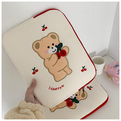 12.9 inch tablet case laptop bag cute cartoon cherry bear embroidery laptop bag for ipad pro 9.7 10.5 11 13  inch Ipad liner bag