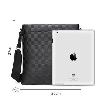 BAZU leather Men&#39;s shoulder bag husband Men&#39;s designer Bag for phone waterproof messenger bag Men handbag Business Plaid Bag