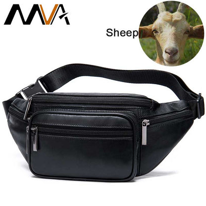 MVA Men&#39;s Waist Bag Belt Waist Packs Sheep genuine Leather Waist Bag For men/women Fanny Pack Belt Bum/Hip men&#39;s belt bags  8879