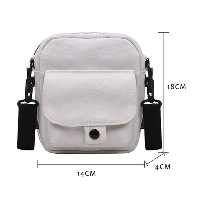 Fashion Women Canvas Shoulder Handbags Korean Solid Color Student Phone Purse Simple Zipper Small Messenger Crossbody Pouch