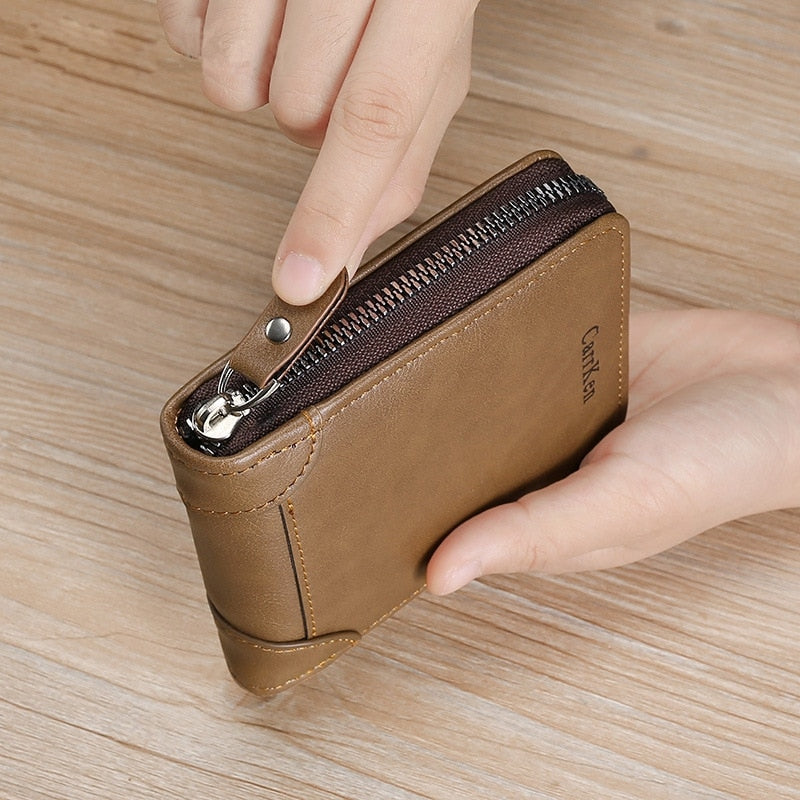 Men&#39;s Leather Wallet  Zipper Small Purse Card Holder Man Carteira Masculina Couro Coin Purse Man Porte Monnaie Money Bag