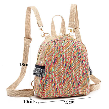 3 In 1 Anti Theft Women Straw Small Backpack Handmade Rattan Tassel Crossbody Girls Travel Bag Summer Beach Shoulder Bag