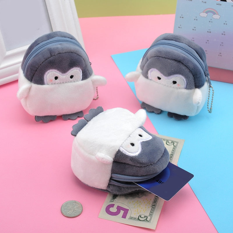 1 Pcs Kawaii Penguin Plush Purse Coin Card Wallet Bag Pendant Ornaments Storage Bag Plush Toy Lipstick Bag for Kids Gift