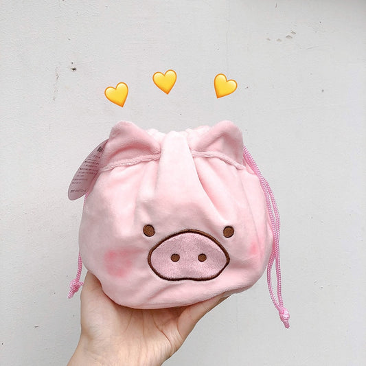 Flannel Pig String Cosmetic Case Girls Pink Make up Bags Women Travel Cosmetic Bag Korea Plush Drawstring Bag Storage Bags