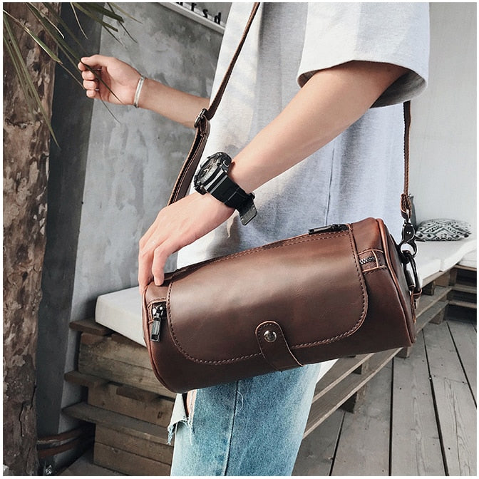 GUMST Brand Hot Sale Bucket Men Bags Vintage Small Shoulder Bag Pu Leather Mens Messenger Bag Cylinder Men&#39;s Crossbody Bags Male