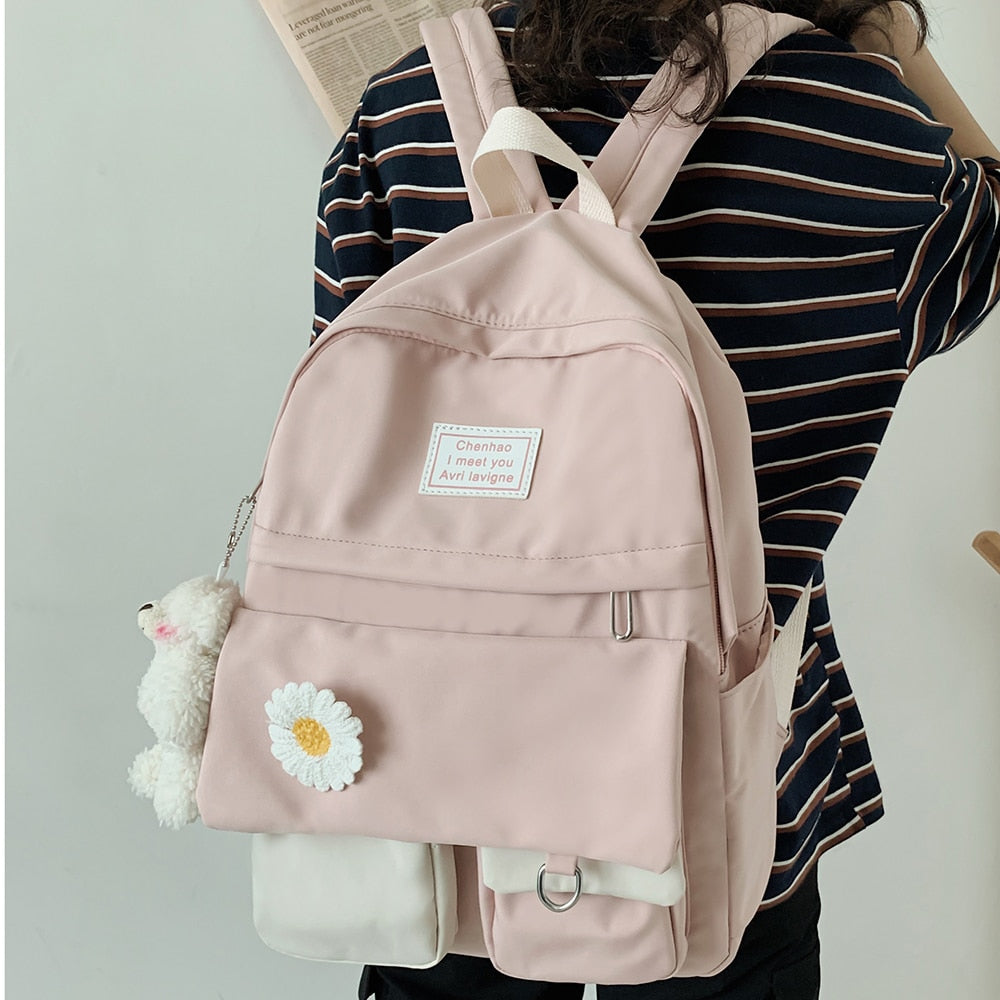 Girl College Student Backpack Cute Flower Nylon Women School Bag Lady Kawaii Backpack Female Fashion Bags Book Trendy Travel New