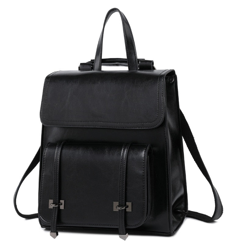 High Quality Oil Wax Cowhide Women Rucksack School Daypack Fashion Travel Knapsack One Shoulder Bags Genuine Leather Backpack