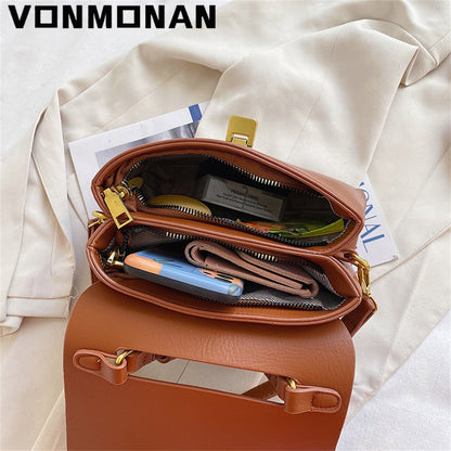 Vintage Tote Bag Winter New Quality PU Leather Women&#39;s Designer Handbag Purses Luxury Designer Mini Shoulder Messenger Bag