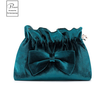 Vintage Elegant Cosmetic Bag Women Soft Velvet Handbag With Big Bow Makeup Bag Star Zipper Lipstick Toiletry Bag Neceser Mujer