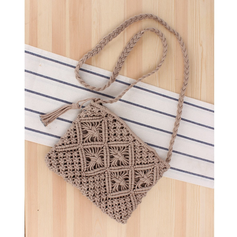 Women&#39;s Bohemian Style Straw Woven Day Clutches Bags Fashionable Simple Tassel Causal Handbag Vintage Beach Bag For Women Girl