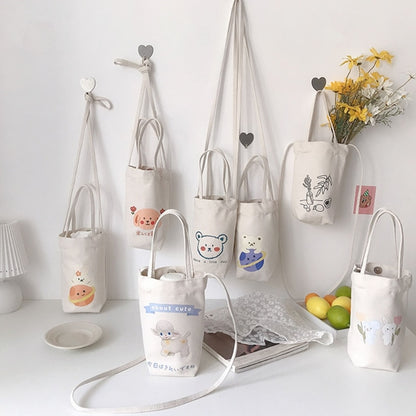 Women Water Bottle Carrier Bag Portable Bottle Holder Crossbody Bag Canvas Storage Bags Cell Phone Purse Handbags