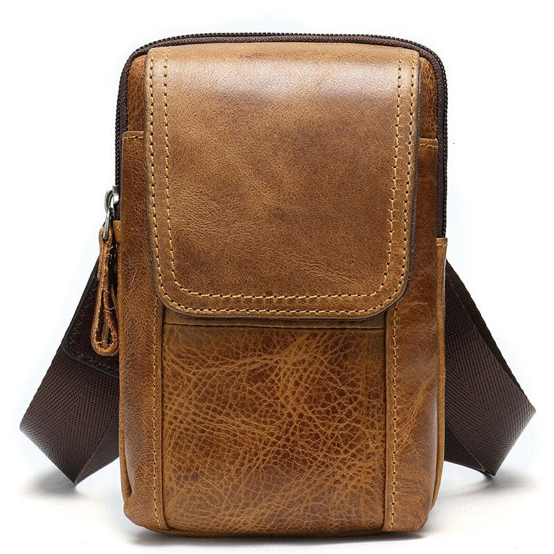 Luxury Brand Genuine Leather Shoulder Bag Men Messenger Bags Small Casual Flap Zipper Design Male CrossBody Bag Phone Pocket