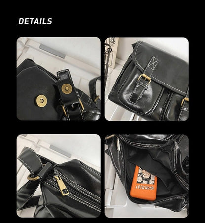 Vintage women Messenger bag Large capacity oil wax PU leather female shoulder bag Winter ladies crossbody bag Casual big handbag