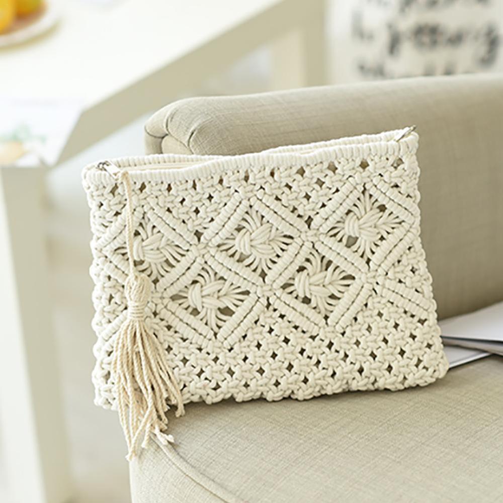 Women&#39;s Bohemian Style Straw Woven Day Clutches Bags Fashionable Simple Tassel Causal Handbag Vintage Beach Bag For Women Girl