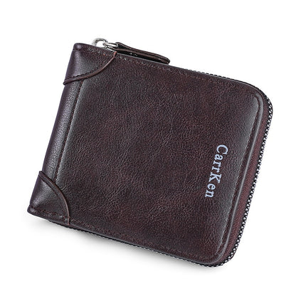 Men&#39;s Leather Wallet  Zipper Small Purse Card Holder Man Carteira Masculina Couro Coin Purse Man Porte Monnaie Money Bag