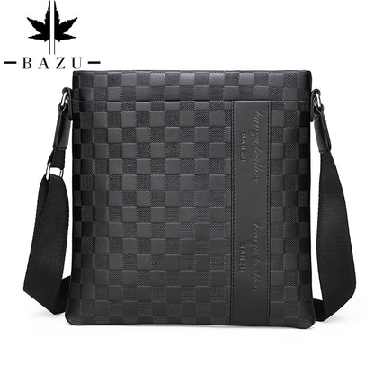 BAZU leather Men&#39;s shoulder bag husband Men&#39;s designer Bag for phone waterproof messenger bag Men handbag Business Plaid Bag