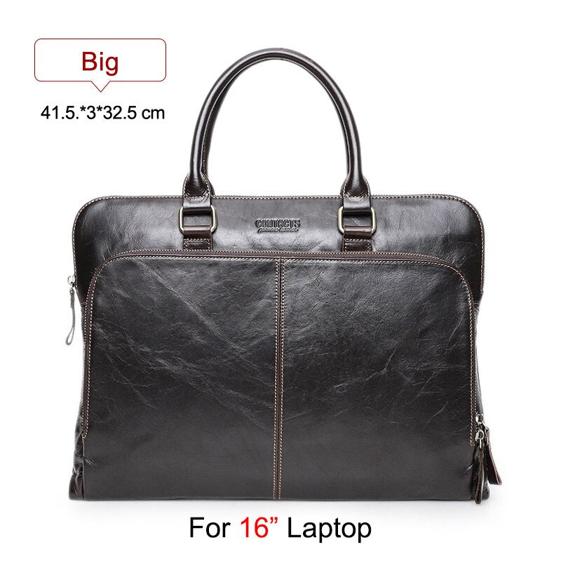 CONTACT&#39;S Business Men Laptop Bag for 15 inch Genuine Leather Briefcase Large Capacity Handbag Leather Computer Laptop Bags Male