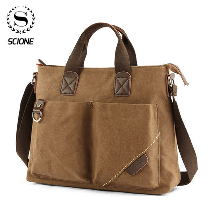 Scione Men Canvas Portable Handbag Business Fashion Casual Vintage Multifunction Shoulder Bag Leisure handbag Dropshipping