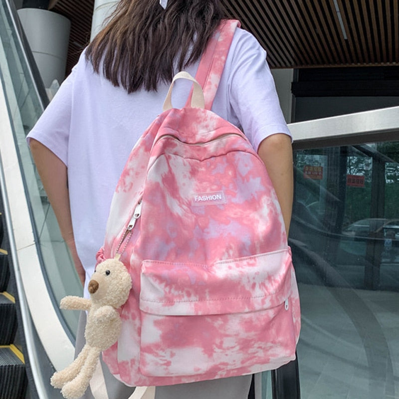 New Tie-dye Canvas Women Backpack Female Lovely Travel Bag Teenage Girls High Quality Schoolbag Lady&#39;s Knapsack Small Book Bag
