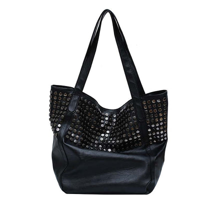 Fashion Rivet Large Capacity Women Shoulder Bag Soft Casual Black Female Shopping Bag Lady Hobo Handbag Tote Travel Bag