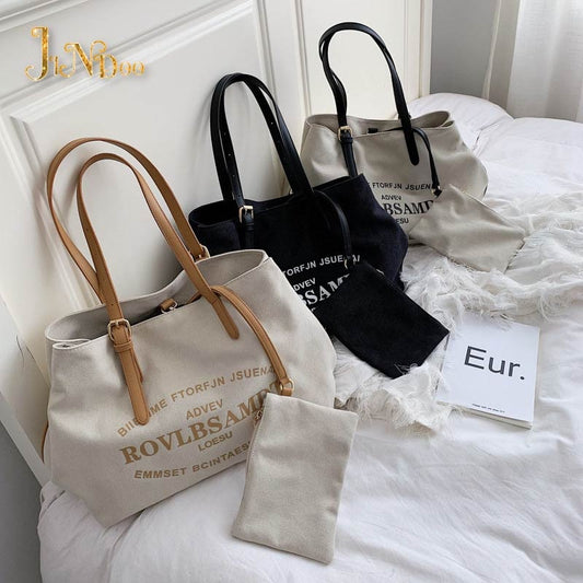 Fashion All-match Canvas Bag Women Large Shopping Bag Letter Canvas Shoulder Bags Female Handbag Casual Tote Bags Letter Handbag