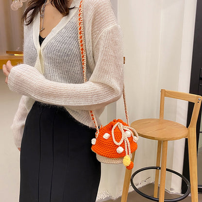 Women Shoulder Bag Women Fashion Knit Mushroom Hit Color Shoulder Bag Crossbody Bags Female Casual Mini Purse