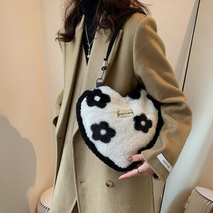 Bags for Women Heart Shape Plush Fur Handbag Autumn Winter Warm Female Top-handle Bag Fluffy All-match Brand Designer Handbags