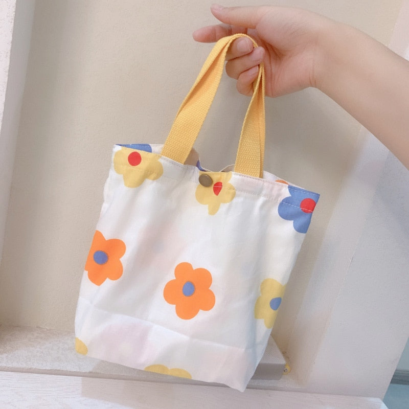 Fresh Canvas Bag Women&#39;s Hand Bag Cotton Linen Cloth Art Mummy Bag Handbag Mini Flower Bag Double Sided