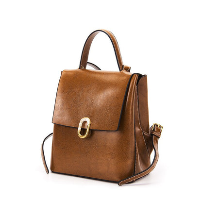 Women  Genuine Leather Backpack Rucksack Meseenger Shoulder Bags Grils Oil Wax Cowhide Female Daypack School Book Bag Knapsack