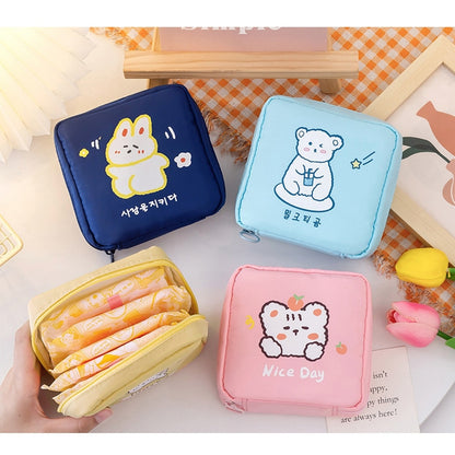 Cartoon Portable Large Capacity Cute Sanitary Napkin Storage Bag Female Student Cosmetic Bag Women